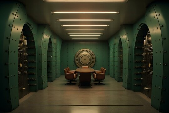 Interior of a secure chamber in a financial institution. Generative AI