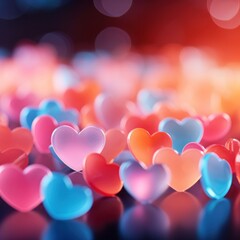 Blurred Valentines Day hearts in vibrant colors
