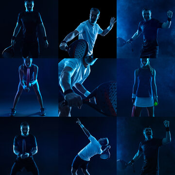 Set of Padel Tennis Player with Racket in Hand. Large collection of photographs of padel players to promote events and tournaments on social networks. Square format. Download in high resolution.
