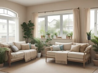 Fototapeta premium Modern living room with plants