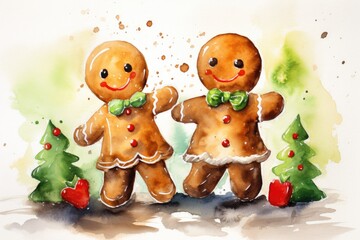 jolly gingerbread cookie in watercolor Generative AI