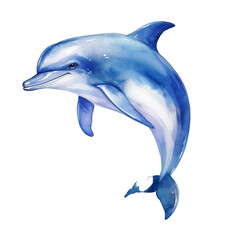 Watercolor illustration of a blue dolphin. Generative AI, png