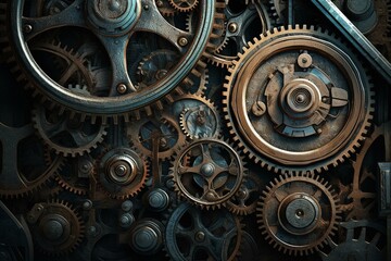 Detailed artwork depicting gears in motion. Generative AI
