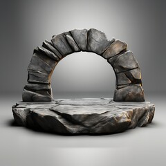 Circle stone rock podium for display product on gray background