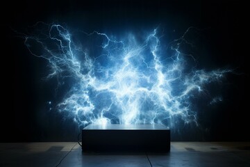 a lifelike lightning effect with blue illumination against a dark backdrop. Generative AI
