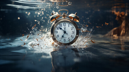 An image of clock floating in water