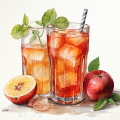 watercolor Apple Juice clipart, Generative Ai
