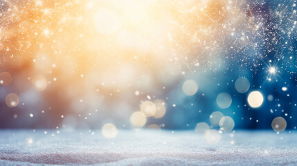 Fototapeta na wymiar Winter background with snowflakes and bokeh lights. Abstract winter background