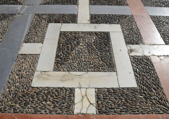 Cobbled and marble floor in Seville, Andalusia, Spain - 657218763