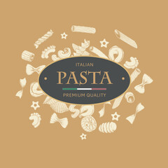 Italian pasta template in sketch style. Hand drawn banner. Great for menu, banner, flyer, card, business promote. Vector illustration