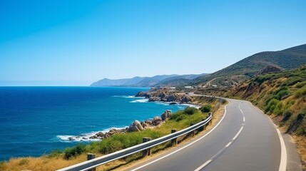 Highway view on ocean beach Road landscape in summer - obrazy, fototapety, plakaty