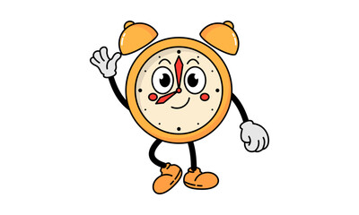 Fototapeta premium Waving Hands Alarm Clock Character Cartoon Vector Illustration Isolated on White Background 