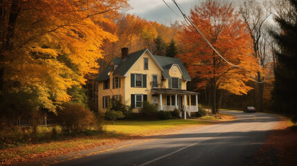 American House, in the fall. AI Generated