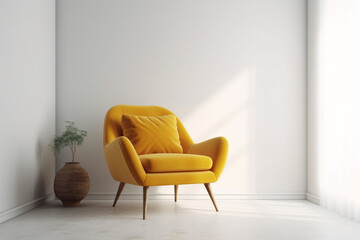 Yellow armchair in the white room. 3d rendering mock up