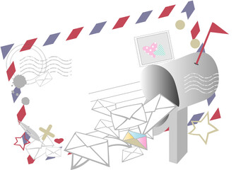 Airmail Rahmen mit Briefen und Briefkasten - obrazy, fototapety, plakaty