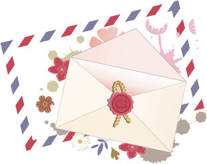 floraler Briefumschlag mit Blüten und Airmail Rahmen
