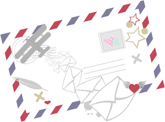 Airmail Rahmen mit Briefen & Postflugzeug Symbol - obrazy, fototapety, plakaty