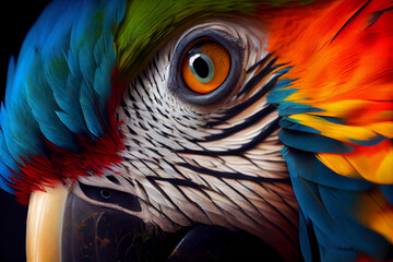 Amazing colors in nature. Beautiful eye wild parrot bird Great-Green Macaw close-up on nature background.