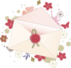 floraler Briefumschlag mit Blüten und Siegel