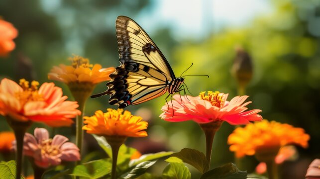 Butterfly on Zinnia flower in the garden
