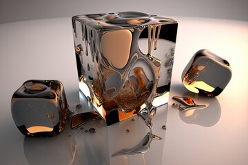 Melting ice cubes with reflections