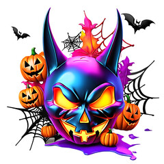 Happy Halloween Day Clipart, Halloween Day composition, Neon Colors Halloween Clipart, Generative AI
