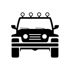 SUV icon. Off-road vehicle. Black silhouette. Front view. Vector simple flat graphic illustration. Isolated object on a white background. Isolate.