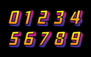 0-9 numbers in purple pink gradient on black background. 3d vector numbers 0-9