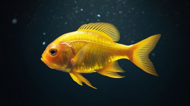 cinematic 3d photoreal glowing yellow fish illustration.Generative AI