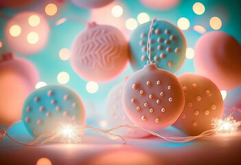 Christmas gingerbread close-up against the background of lights. AI Generated