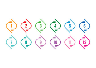 1-12 math numbers. 1-12 numbers concept for school, education, business