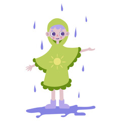 Rainy Day Adventures: Girl Relaxing and Running in a Raincoat and Boots