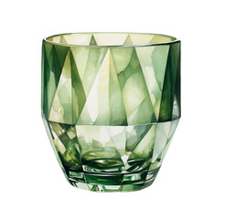Watercolor illustration of a green cut glass glass. Generative AI, png