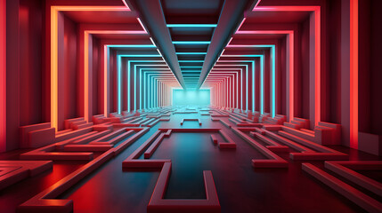 Futuristic corridor with glowing neon lights, ai generated
