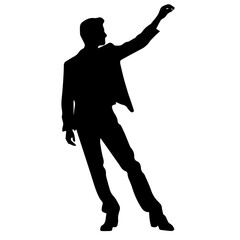 Vector silhouette of a man in a business suit standing, black color isolated on a white background