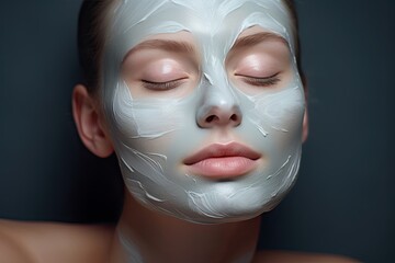 A young woman at a spa, enjoying a luxurious facial treatment with a green clay mask for healthy, glowing skin.