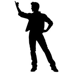 Vector silhouette of a man in a business suit standing, black color isolated on a white background