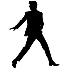 Vector silhouette of a man in a business suit standing, black color isolated on a white background