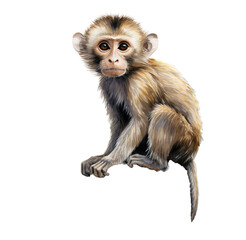 Watercolor illustration of a cute monkey. Generative AI, png