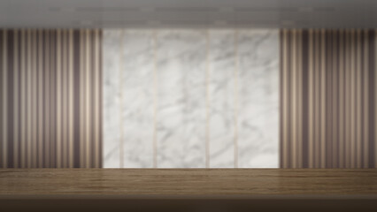 3D rendering of a Blank wooden table with a blurred background. Good for product arrangement