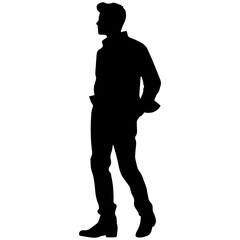 Vector silhouette of a man in a business suit standing, black color isolated on a white background