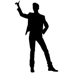 Fototapeta na wymiar Vector silhouette of a man in a business suit standing, black color isolated on a white background