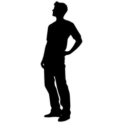 Vector silhouette of a man in a business suit standing, black color isolated on a white background