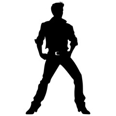 Vector silhouette of a man in a business suit standing, black color isolated on a white background