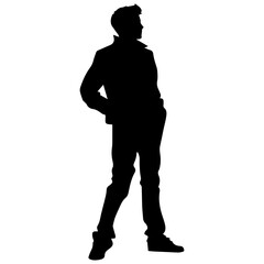 Vector silhouette of a man in a business suit standing, black color isolated on a white background