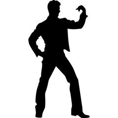 Vector silhouette of a man in a business suit standing, black color isolated on a white background