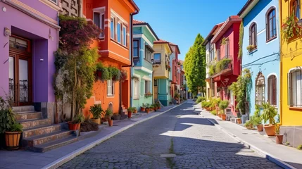 Fototapeten Beautiful colorful houses in Istanbul. Historical houses of Turkey belonging to the Ottoman period. View of colorful houses from the streets of Istanbul. summer landscape in the city. Balat, istanbul. © Shahla