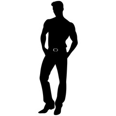 Naklejka premium Vector silhouette of a man in a business suit standing, black color isolated on a white background