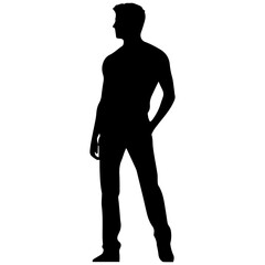 Vector silhouette of a man in a business suit standing, black color isolated on a white background