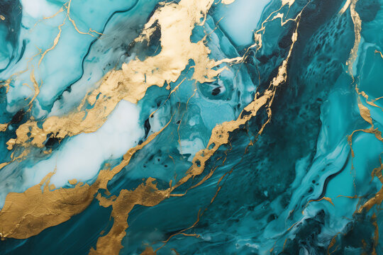 Abstract marble stone granite teal green and gold texture background for design and template
